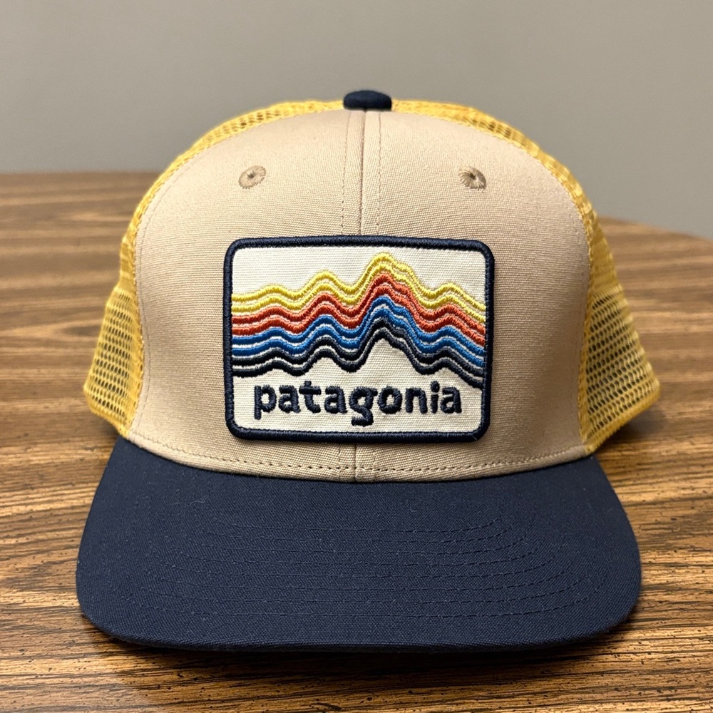Patagonia Trucker Hat Beige and Navy Hat with Yellow Mesh (New w/o Tags)